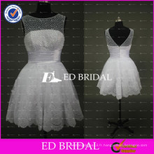 ED Bridal Real Sample Perlée A Line Mini Lace Appliqued Organza Robes de mariée avec ruban